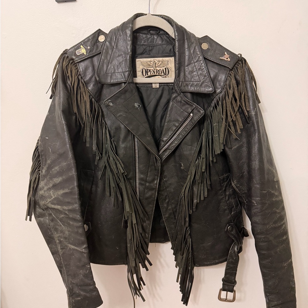 Vintage Black Leather Motorcycle Jacket